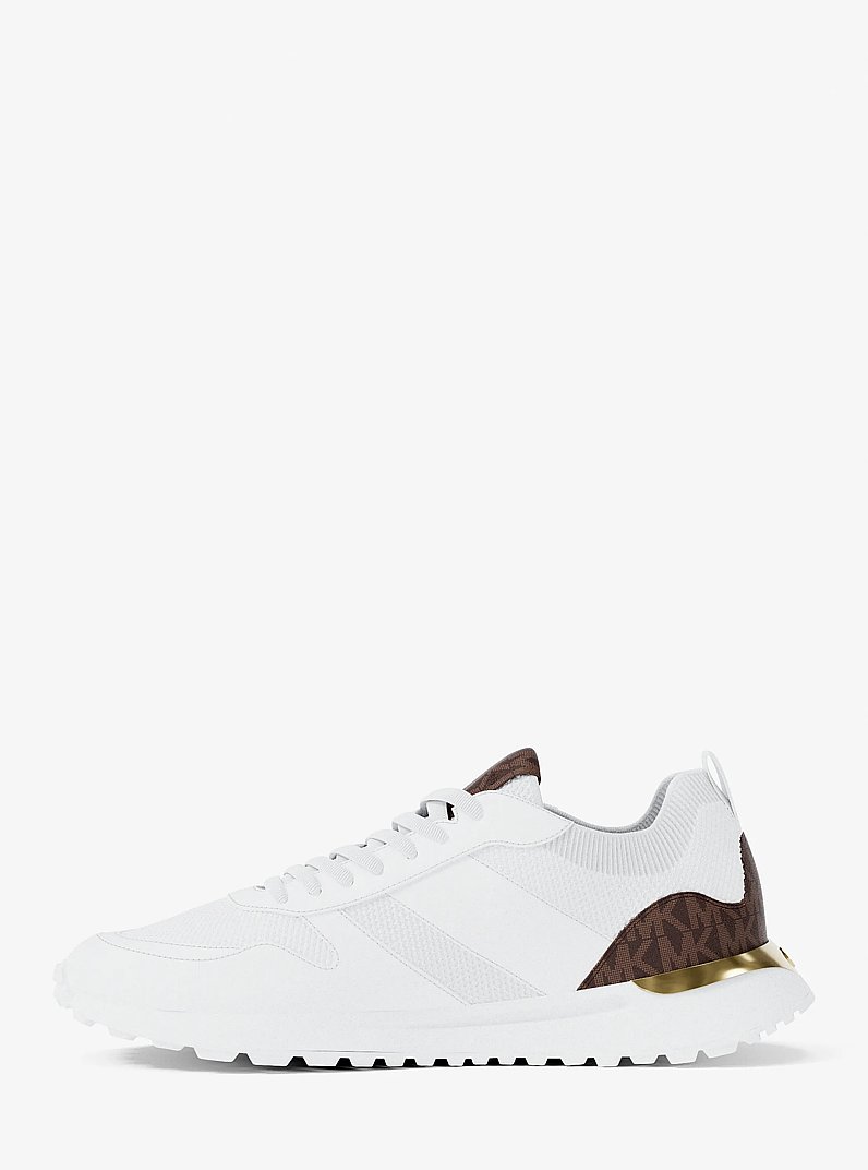 Jesse Knit and Signature Logo Trainer in OP WHT/BROWN | Michael Kors