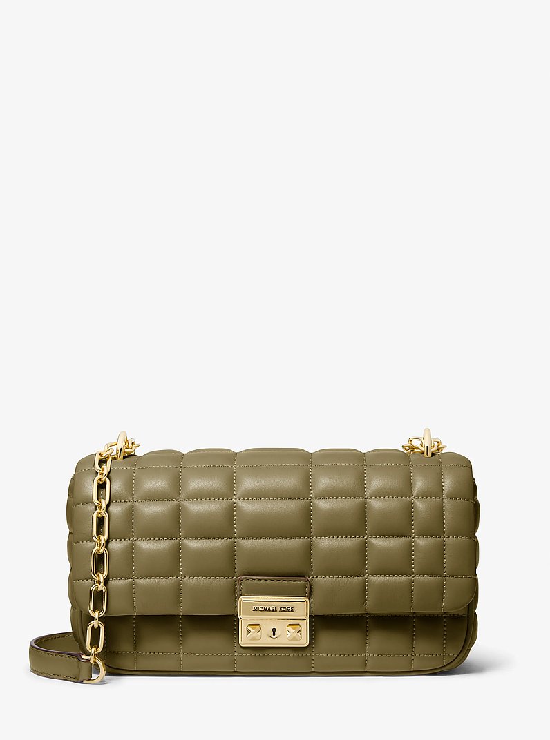 Tribeca Large Quilted Leather Shoulder Bag in SAFARI GREEN | Michael Kors