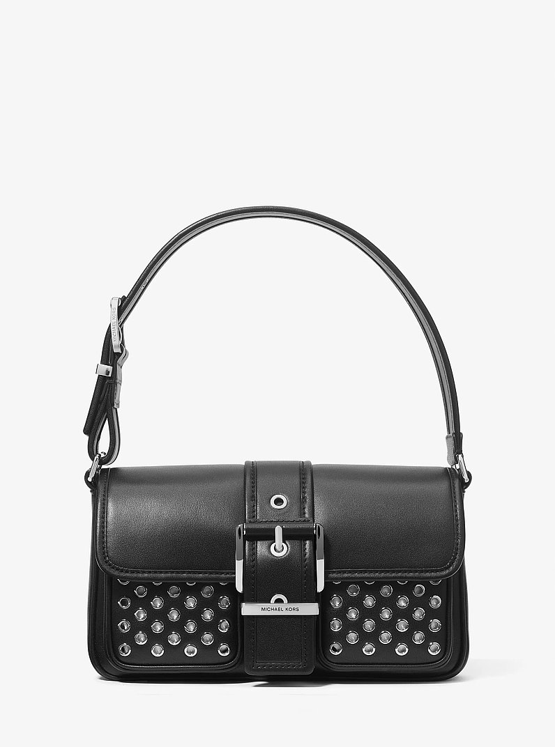 Colby Medium Grommeted Leather Shoulder Bag in BLACK | Michael Kors