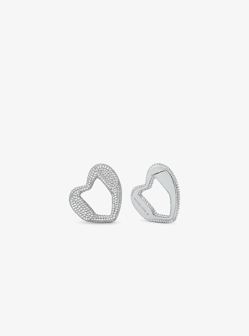 Clous d&rsquo;oreilles en laiton &agrave; placage en m&eacute;tal pr&eacute;cieux &agrave; c&oelig;ur et &agrave; pav&eacute; in ARGENT | Michael Kors