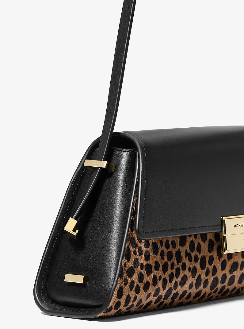 Ludlow Medium Leather and Cheetah-Print Calf Hair Shoulder Bag in