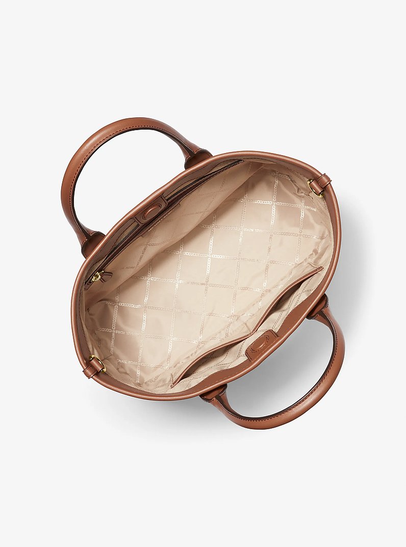 Luisa Medium Signature Logo Satchel in VANILLA/LUGGAGE | Michael Kors