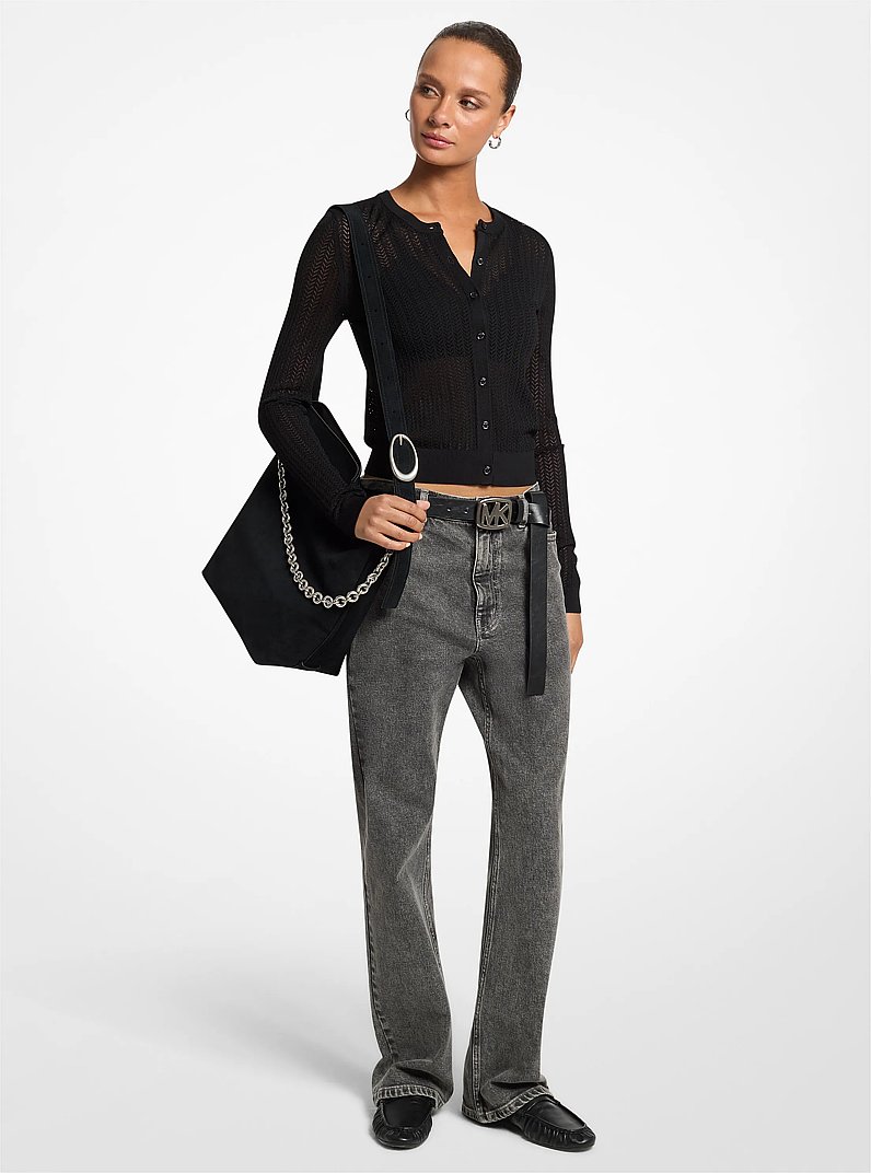 Pontelle Stretch Knit Cardigan in BLACK | Michael Kors