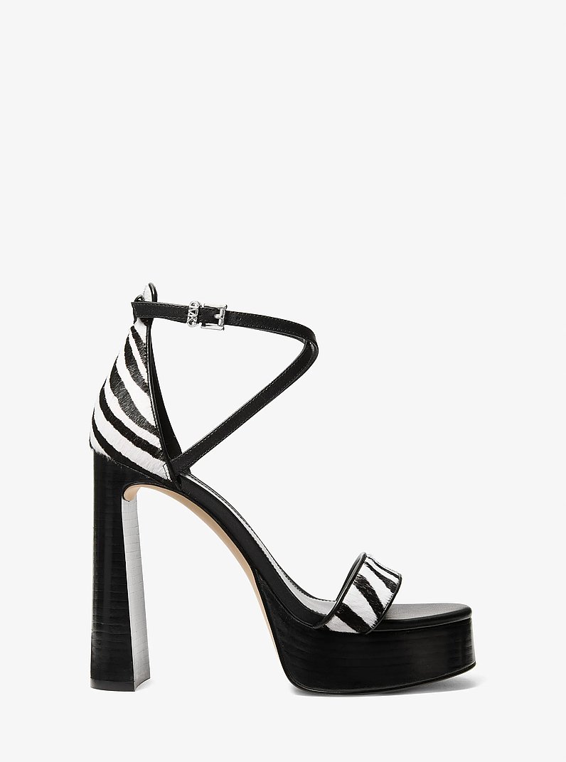 Cami Zebra Print Calf Hair Platform Sandal in BLACK COMBO | Michael Kors
