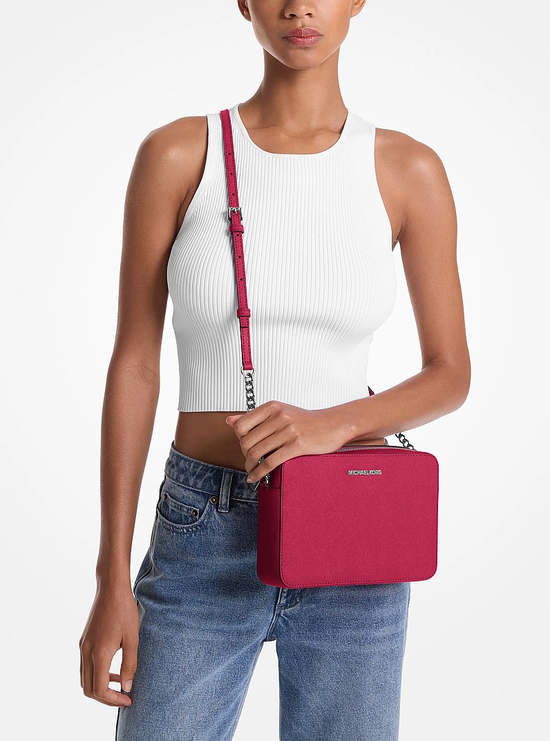 Jet Set Large Saffiano Leather Crossbody Bag in DK RASPBERRY | Michael Kors