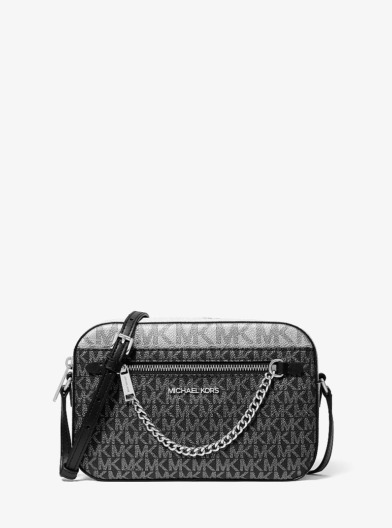 Jet Set Large Signature Logo Crossbody Bag in BLACK | Michael Kors