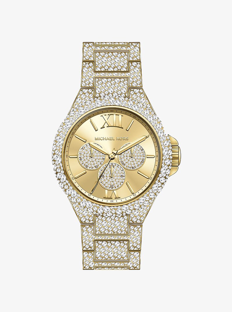 Oversized Camille Pav&eacute; Gold-Tone Watch in GOLD | Michael Kors