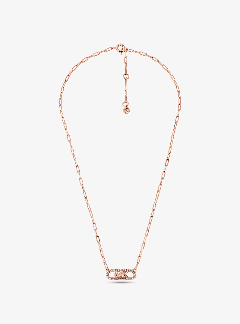 Precious Metal-Plated Sterling Silver Empire Logo Chain Link Necklace in ROSE GOLD | Michael Kors