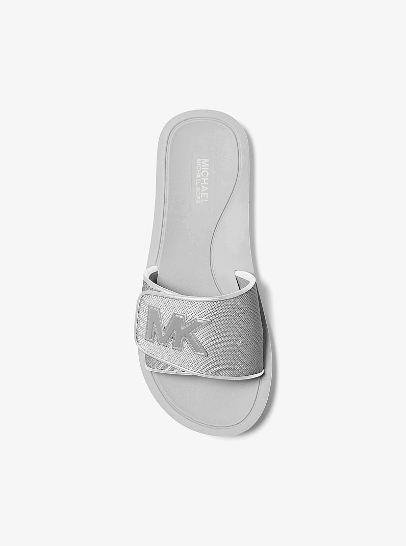 Palmer Metallic Mesh Slide Sandal in SILVER | Michael Kors