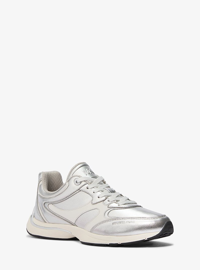 Riley Metallic Leather Trainer in SILVER | Michael Kors