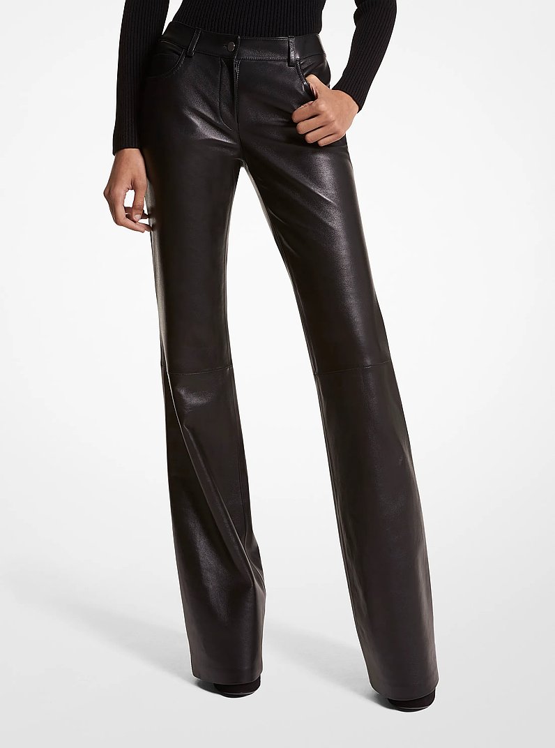 Plong&eacute; Leather Flared Pants in BLACK | Michael Kors