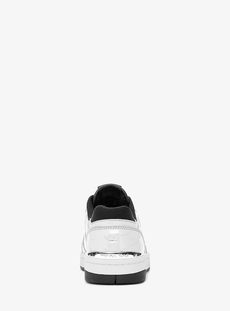 Rebel Metallic Crocodile Embossed Leather Sneaker in SILVER | Michael Kors