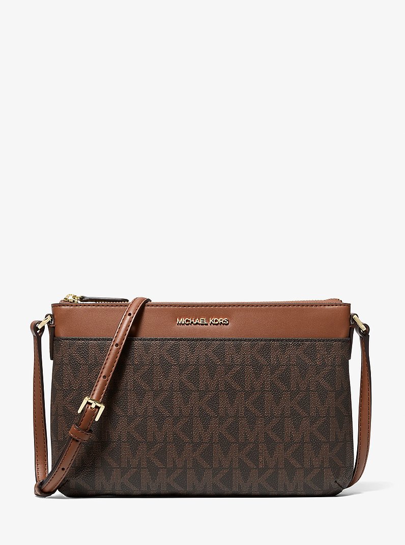 Jet Set Large Signature Logo Crossbody Bag in BROWN/LUGGAGE | Michael Kors