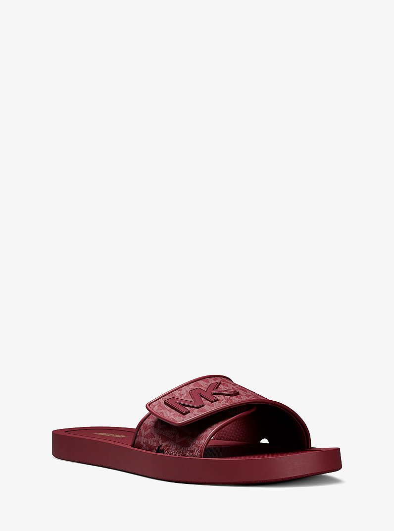 Palmer Signature Logo Slide Sandal in MAROON | Michael Kors