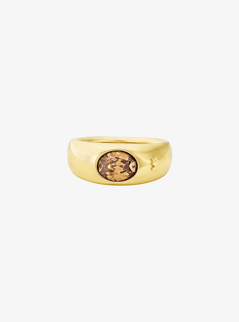 Precious Metal-Plated Cubic Zirconia Signet Ring in GOLD/COFFEE | Michael Kors