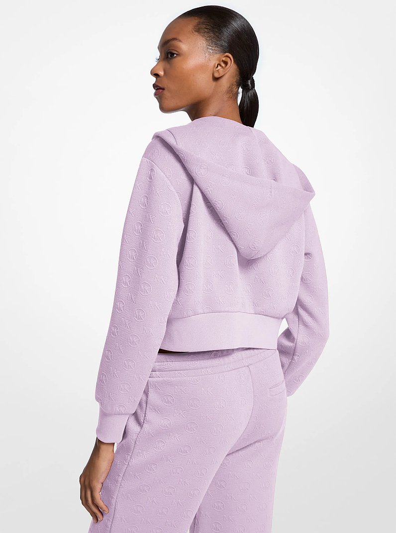 Logo Jacquard Charm Jacquard Cropped Zip-Up Hoodie in QUARTZ | Michael Kors