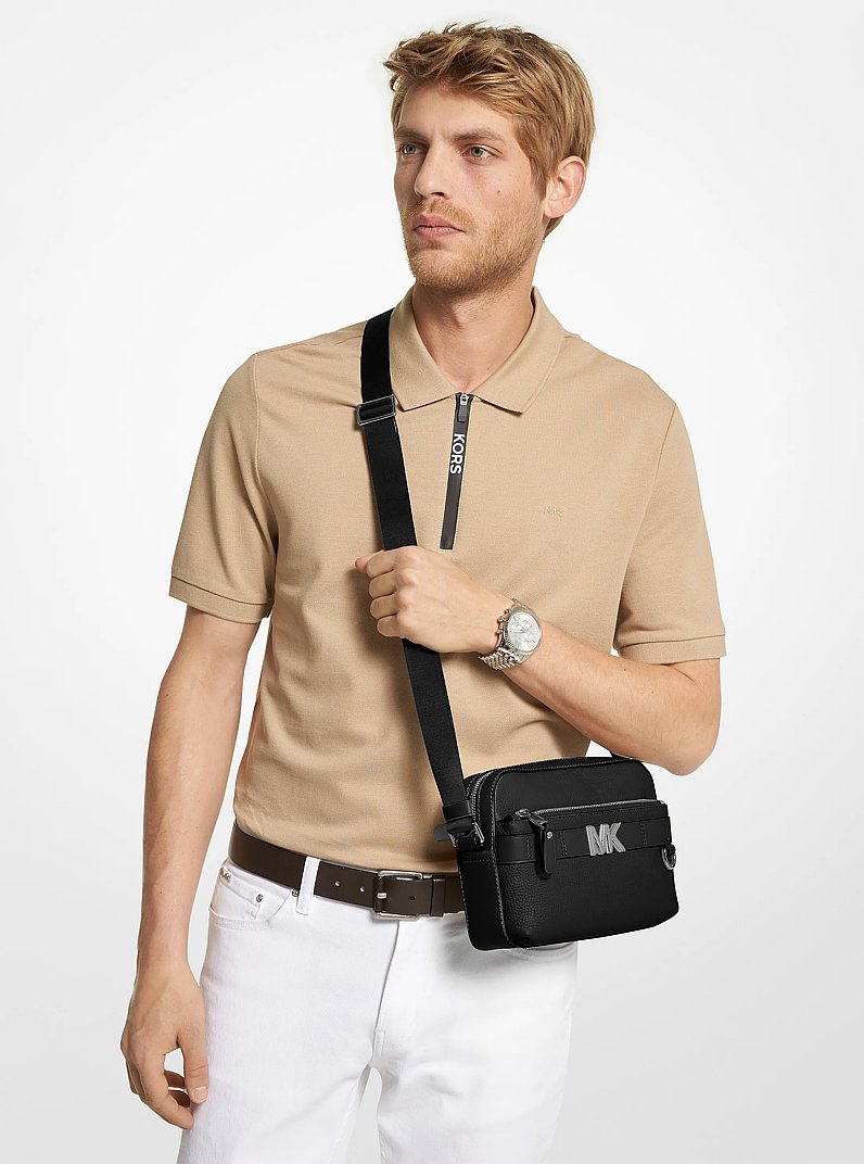 Hudson Pebbled Leather Utility Crossbody Bag in BLACK | Michael Kors