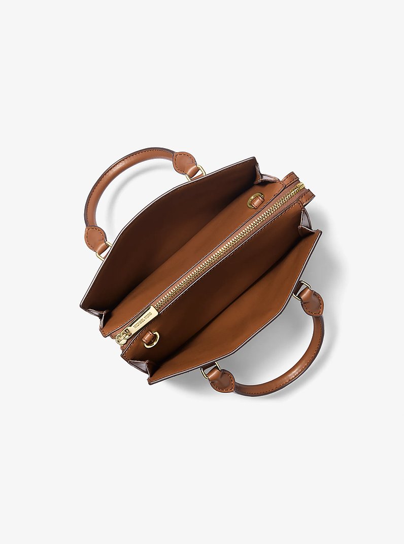 Sheila Small Signature Logo Satchel in BROWN | Michael Kors