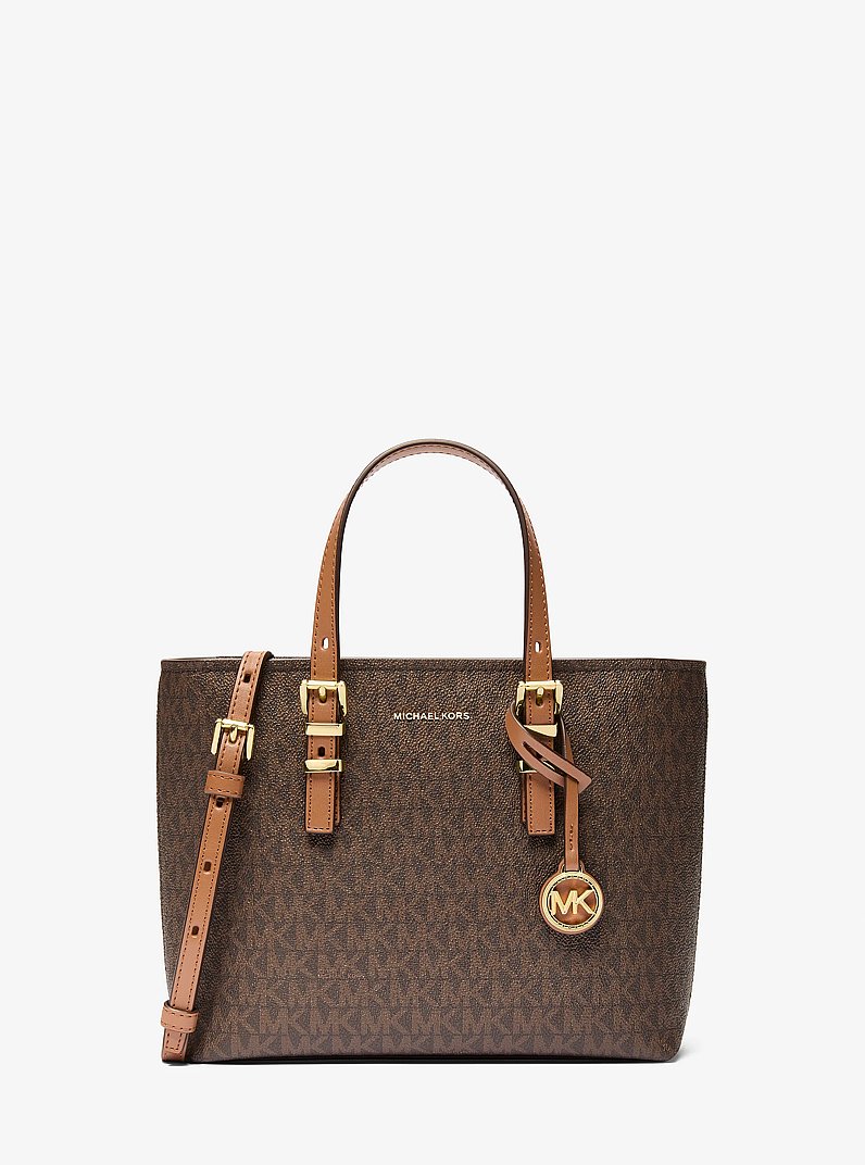 Wandelbare Umh&auml;ngetasche Quinn Small mit Signature-Logomuster in BRN/EICHELBR | Michael Kors