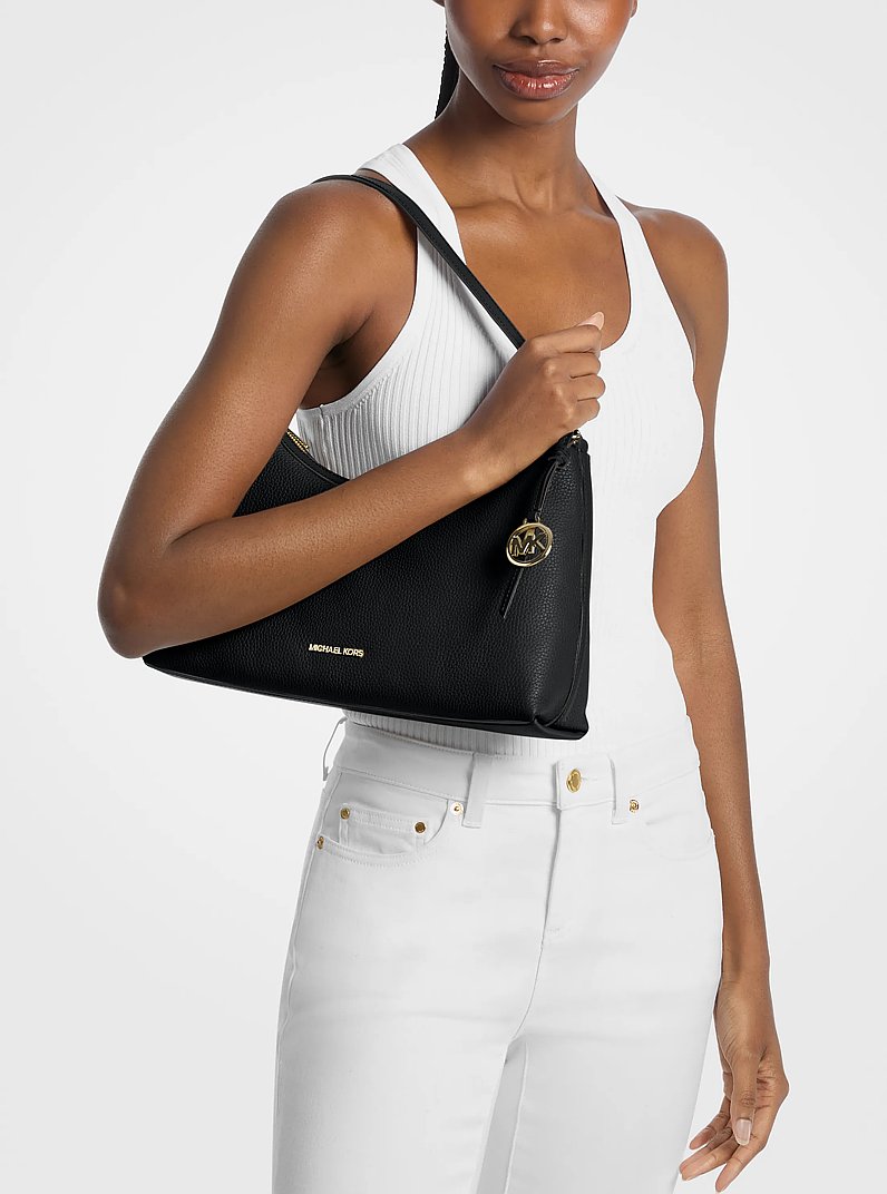 Sammy Medium Pebbled Leather Convertible Shoulder Bag in BLACK | Michael Kors