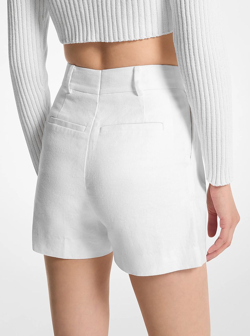 Shorts in misto lino con pieghe in BIANCO | Michael Kors