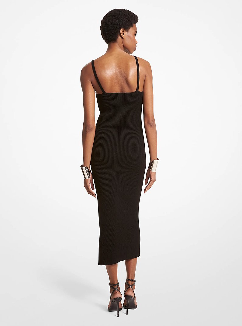Ribbed Stretch Crepe Dress in BLACK | Michael Kors