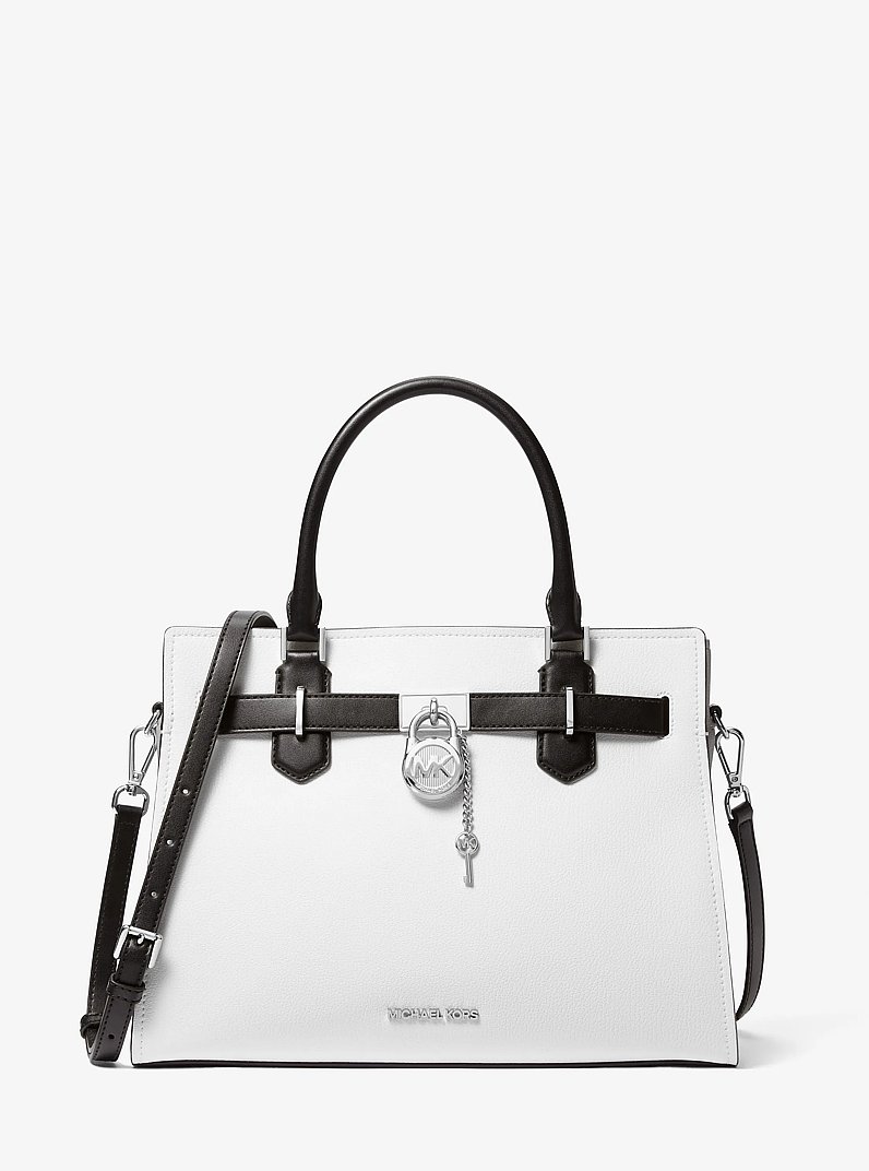 MICHAELKORS新作 Hamilton Medium Color-Block Leather Satchel in OPWHT MULTI - Sale