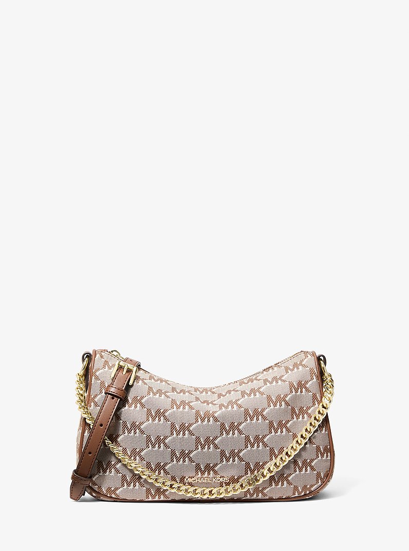 Carmela Medium Logo Jacquard Convertible Crossbody Bag in LUGGAGE | Michael Kors