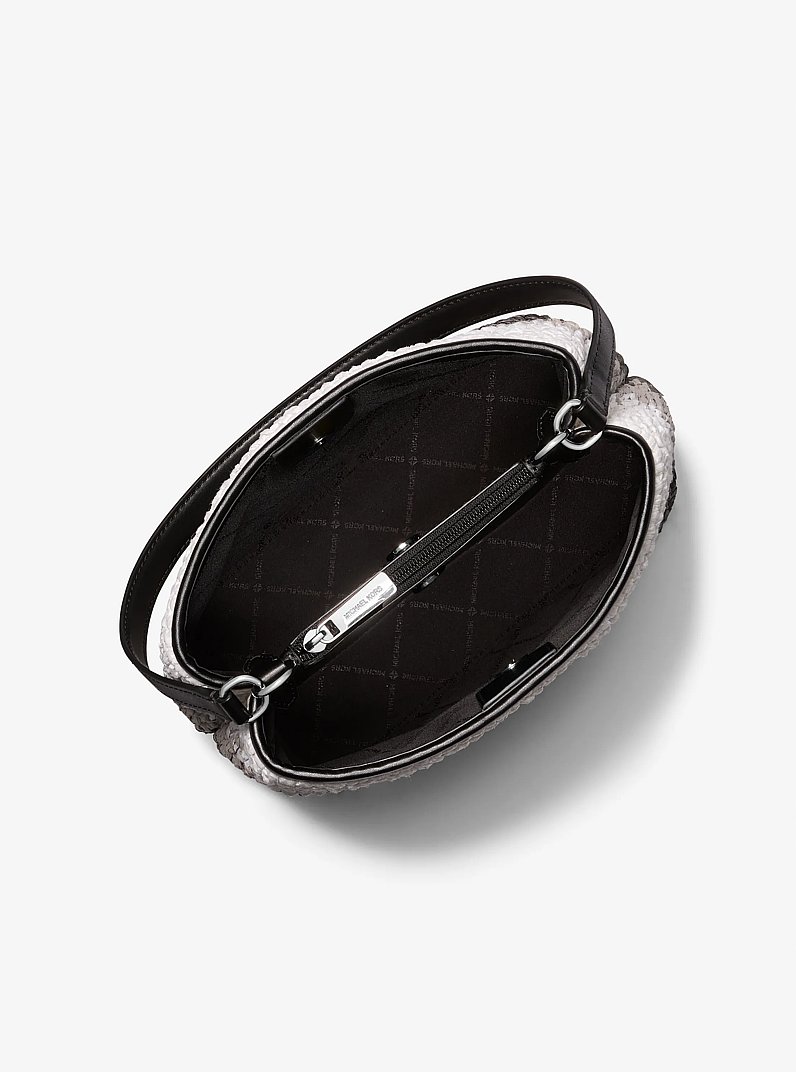 Pratt Medium Ombr&eacute; Straw Shoulder Bag in BLACK | Michael Kors