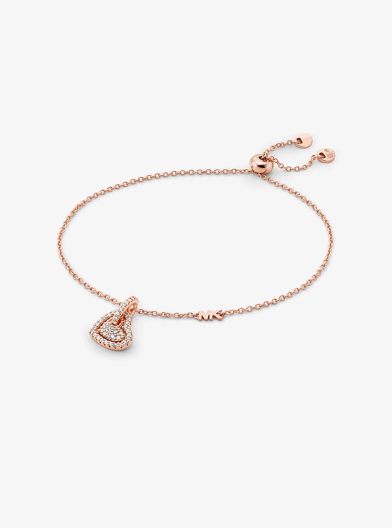 Precious Metal-Plated Sterling Silver Pav&eacute; Heart Bracelet in ROSE GOLD | Michael Kors