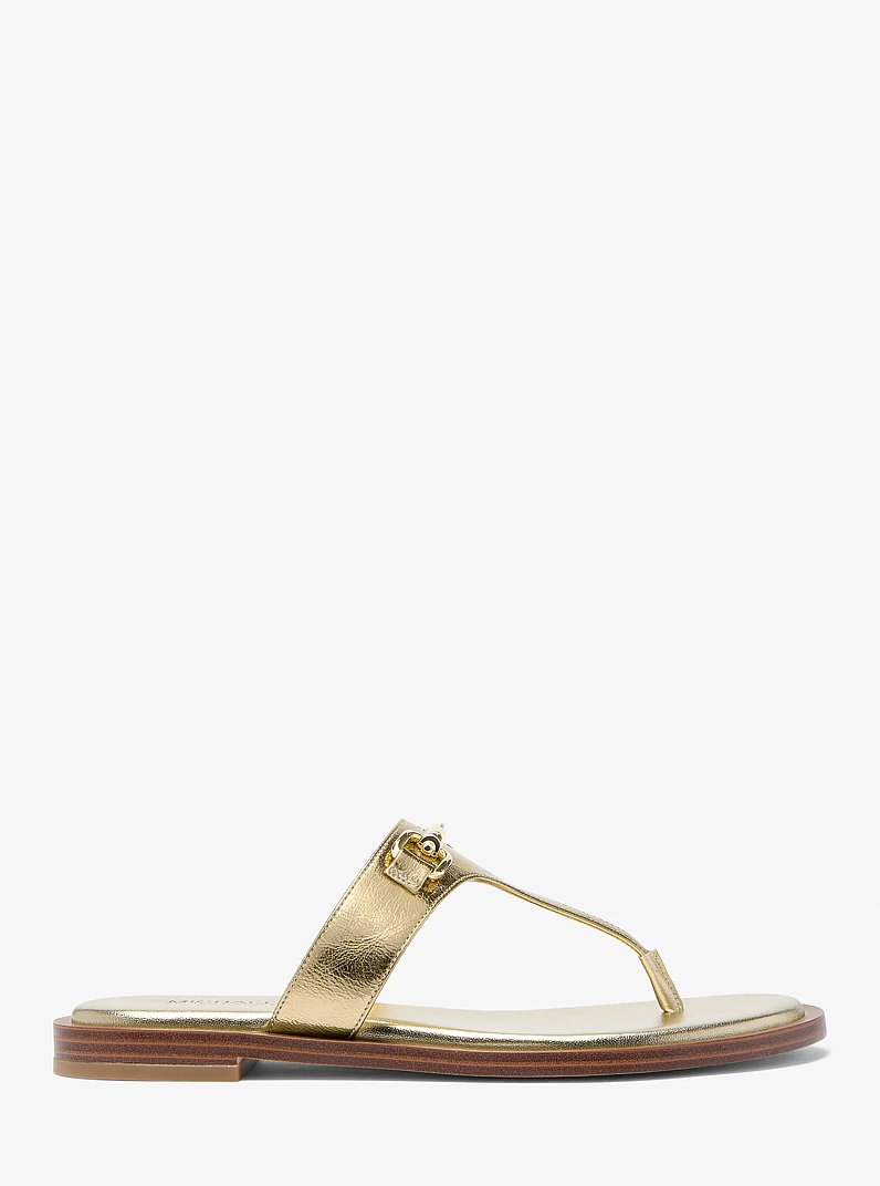 Carson Crackled Metallic Leather Sandal in PALE GOLD | Michael Kors