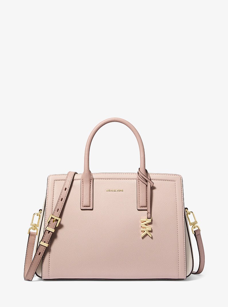Laila Medium Color-Block Pebbled Leather Satchel in SFP/LTCR/FWN | Michael Kors