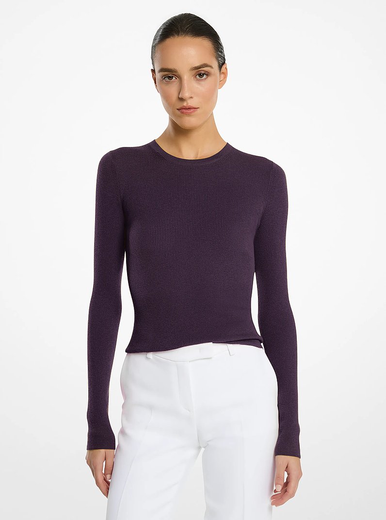 Hutton Featherweight Cashmere Sweater in AUBERGINE | Michael Kors