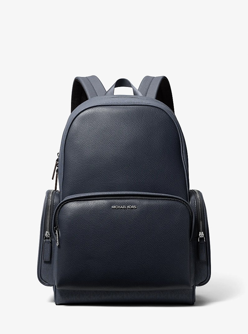Cooper Leather and Signature Logo Backpack in NAVY | Michael Kors
