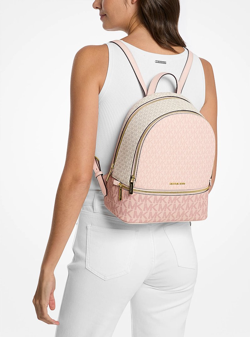 Rhea Medium Color-Block Signature Logo Backpack in PWD BLSH MLT | Michael Kors