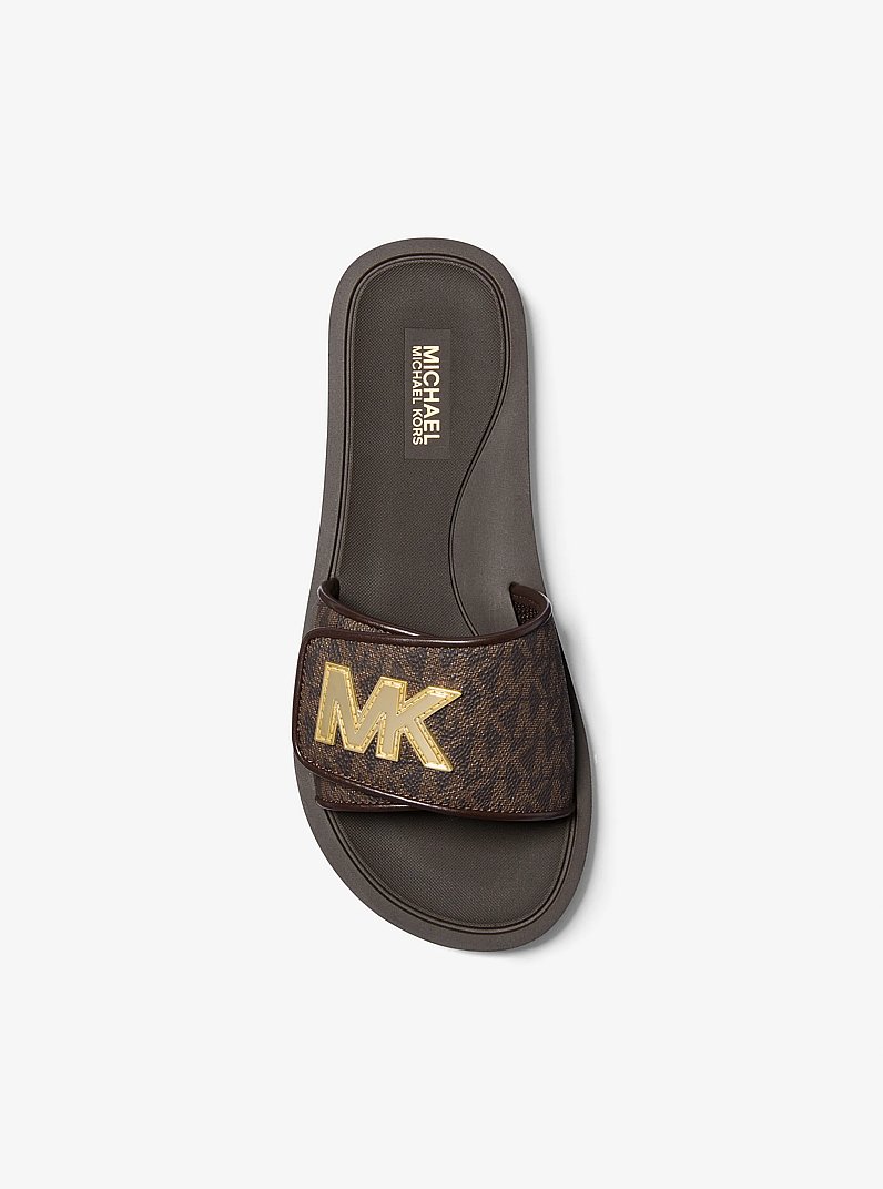 Palmer Signature Logo Slide Sandal in BROWN | Michael Kors