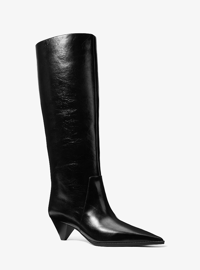 Jayla Crinkled Leather Boot in BLACK | Michael Kors