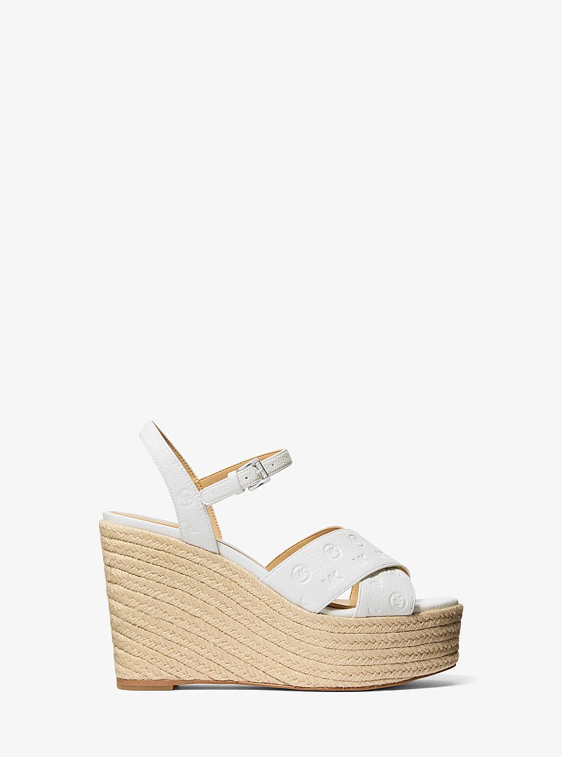 Luciana Logo Debossed Wedge Sandal in OPTIC WHITE | Michael Kors