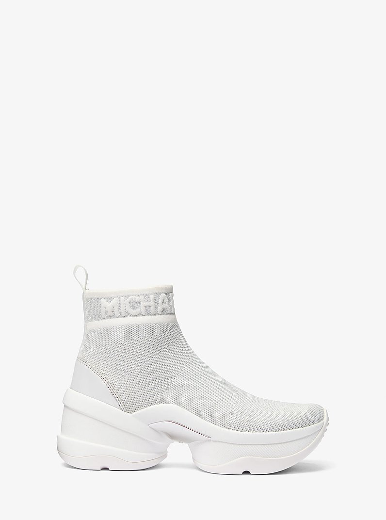 Olympia Metallic Stretch Knit Boot in SILVER | Michael Kors