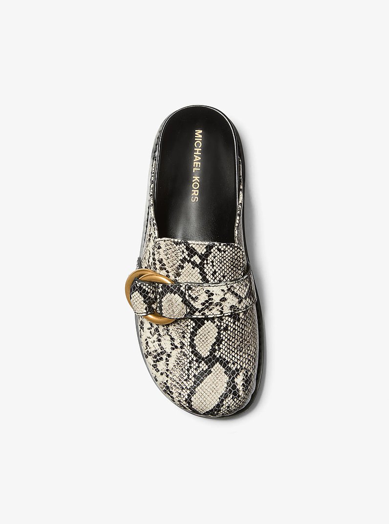 Jaden Snake Embossed Leather Clog in NATURAL | Michael Kors