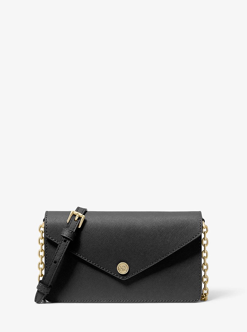 Small Saffiano Leather Envelope Crossbody Bag in BLACK | Michael Kors
