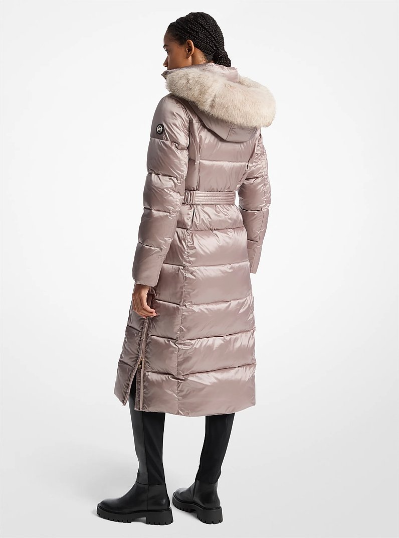 Faux Fur Trim Quilted Puffer Coat in CHAMPAGNE | Michael Kors