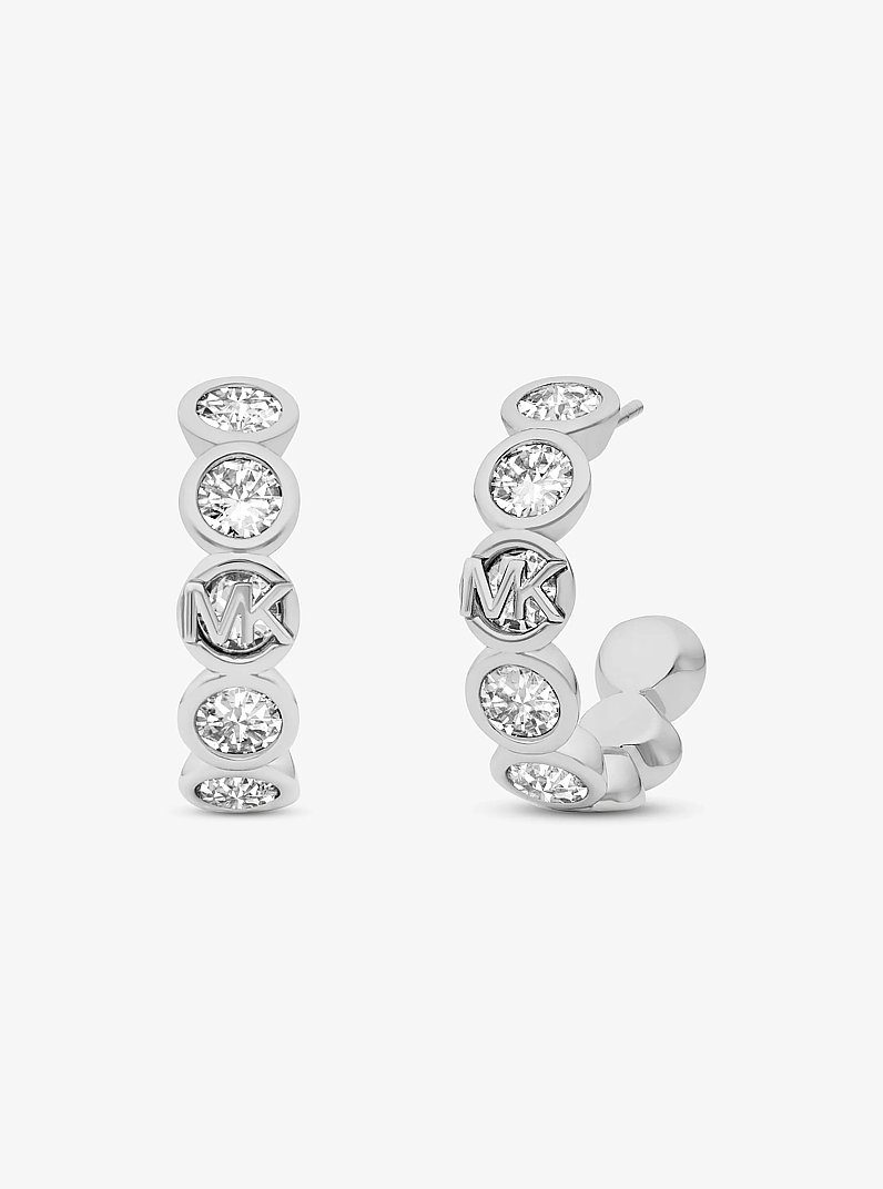 Anneaux d&rsquo;oreilles sertis du logo &agrave; pav&eacute; in ARGENT | Michael Kors