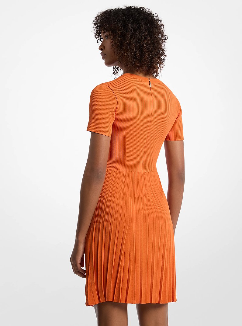Ribbed Knit Short-Sleeve Dress in LORANGE | Michael Kors