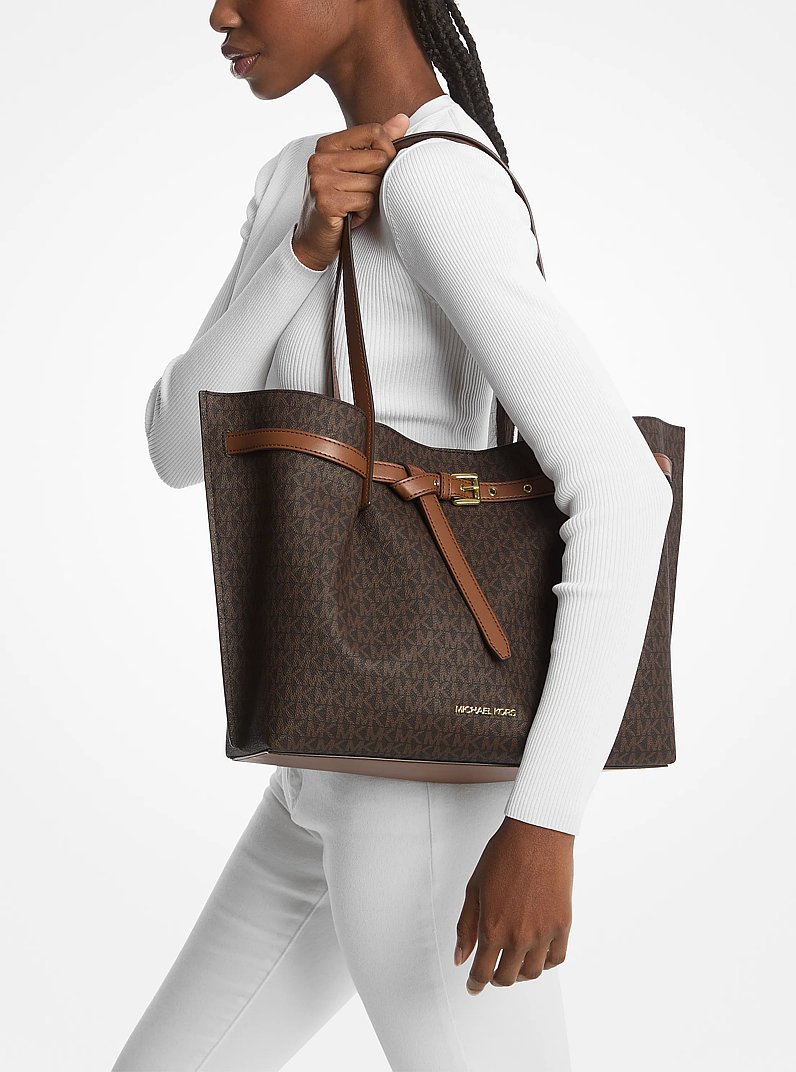 Emilia Large Logo Tote Bag in BROWN | Michael Kors
