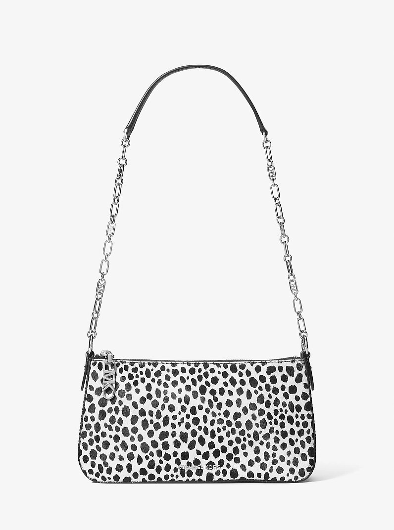 Empire Medium Cheetah Print Calf Hair Chain-Link Pochette in BLACK COMBO | Michael Kors