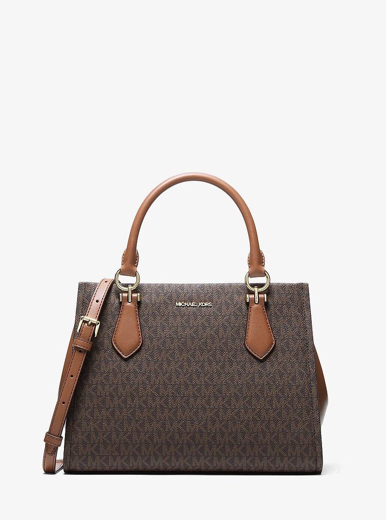 Marilyn Medium Signature Logo Convertible Satchel in BROWN | Michael Kors