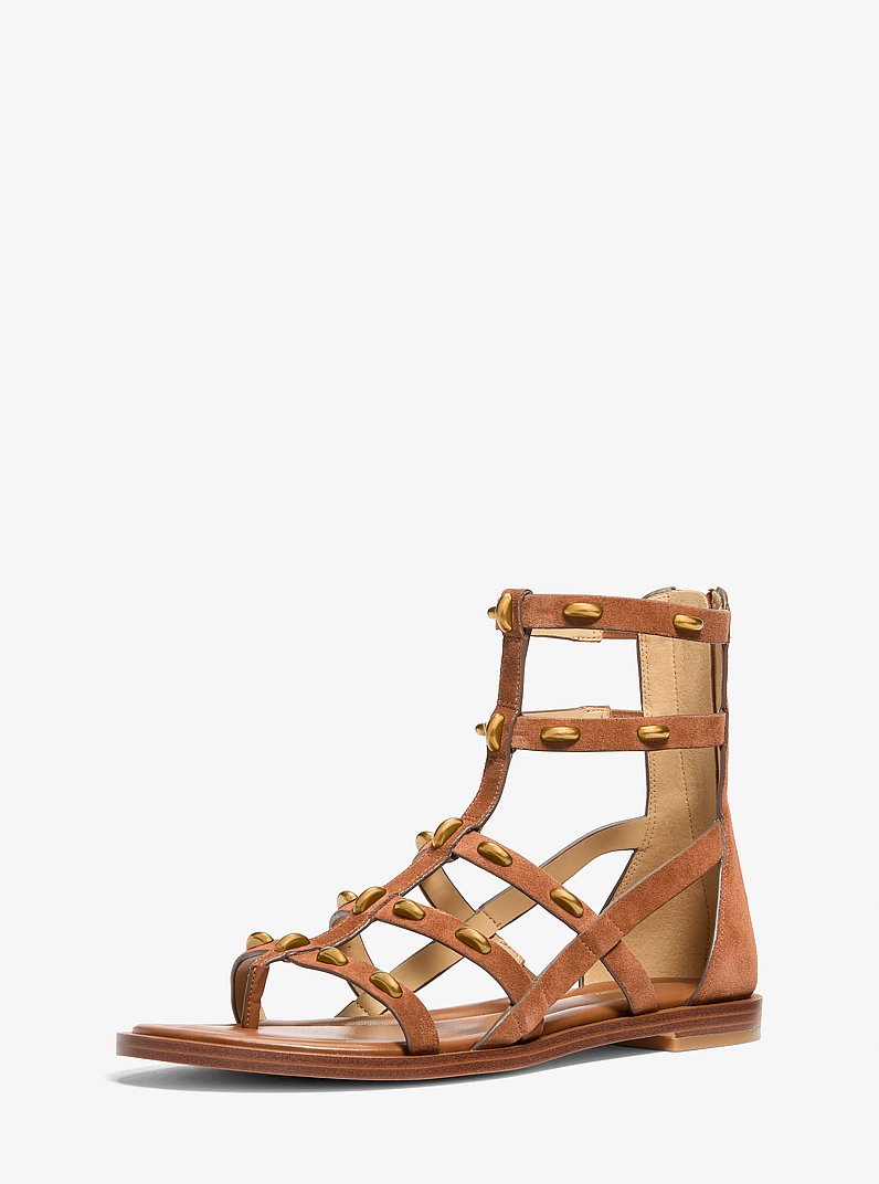Noa Studded Suede Gladiator Sandal in LUGGAGE | Michael Kors