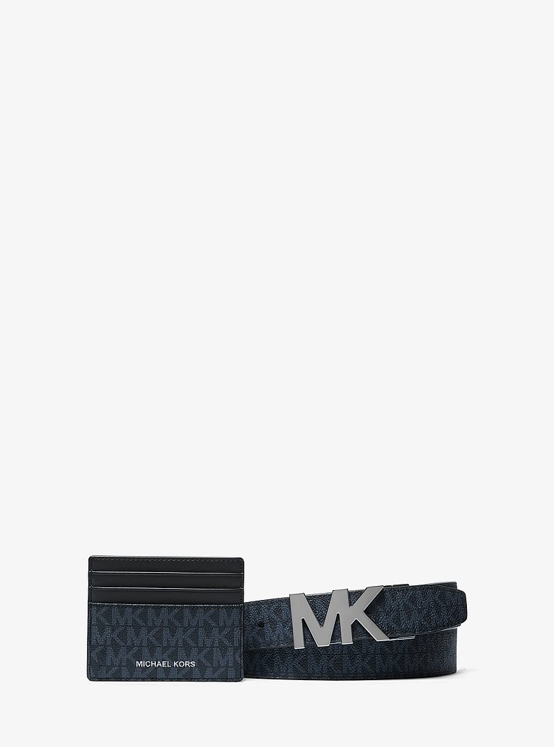 Set regalo porta carte di credito e cintura con logo in BLU AMMIRAGLIO/BLU PALLIDO | Michael Kors