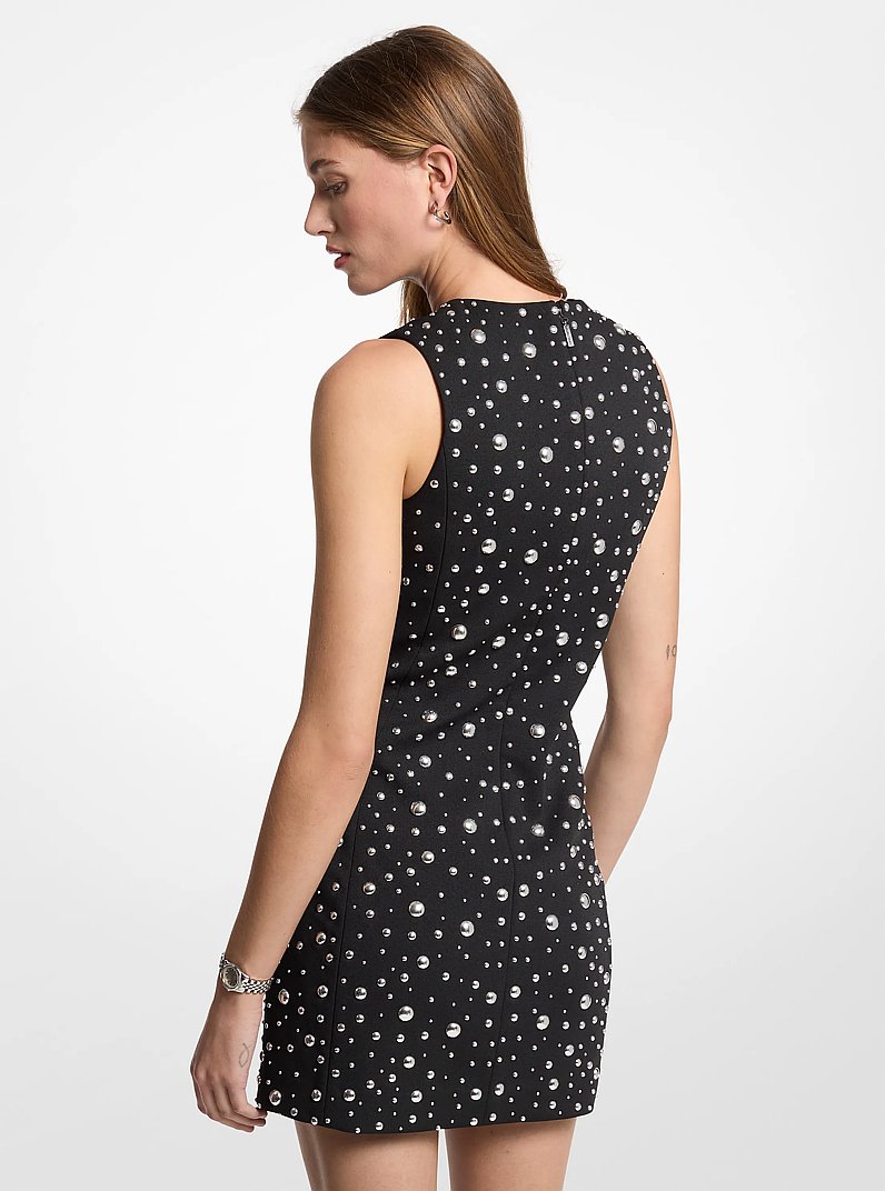 Studded Strech Crepe Mini Dress in BLACK | Michael Kors
